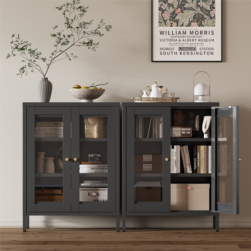 31.5-inch tall office storage cabinet, double-door metal storage unit, three-tier hall storage cabinet with adjustable shelves, bathroom cabinet, suitable for offices, homes, living rooms, kitchens.