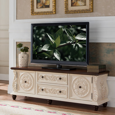 Vintage Carved Solid Wood TV Cabinet TV Stand for TVs up to 65"