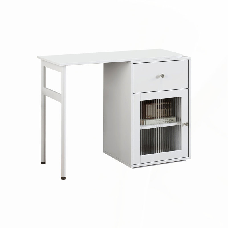 Table d'écriture convertible pliable, armoire de bureau avec tablette et tiroir pour poste de travail multifonctionnel, Blanc