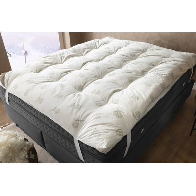 Surmatelas en laine de mérinos néo-zélandaise 100% naturelle Duvetta - housse de coussin épais de 3 po, 1200 g / m² extra doux, rafraîchissant et respirant, hypoallergénique, non toxique, certifié Oeko-Tex 100, fabriqué à la main, 4 sangles Staytight, soulagement des douleurs dorsales et régulation de la température Grand