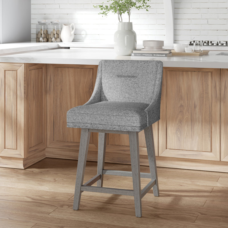 Dorreen Wood And Upholstered Tapered Back Adjustable Height Swivel Stool, Graphite, Gray Wash
