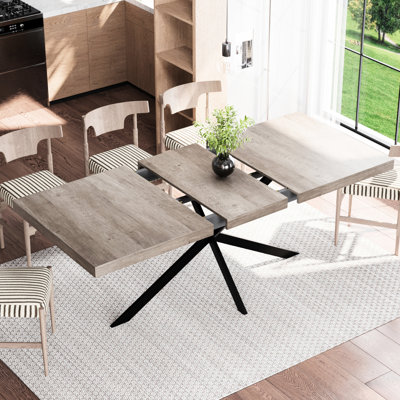 Table extensible rectangulaire grise de 55,11 po à 70,86 po, avec centre et rangement, pour la cuisine, le salon, la salle à manger, l'assiette des amis de la famille, les espaces intérieurs dans une atmosphère détendue
