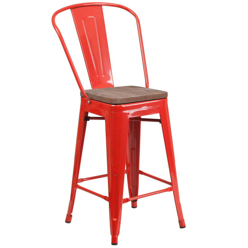 Tabouret de salle à manger en métal Margherite, Rouge, Tabouret de comptoir (siège d'une hauteur de 24 p