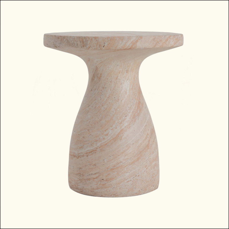 Outdoor/Indoor Travertine Lightweight Concrete Side Table, Amber