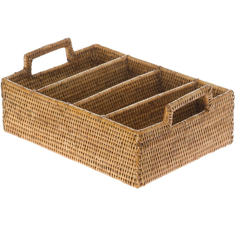Everard Wicker Rectangle Flatware Caddy, Honey Brown