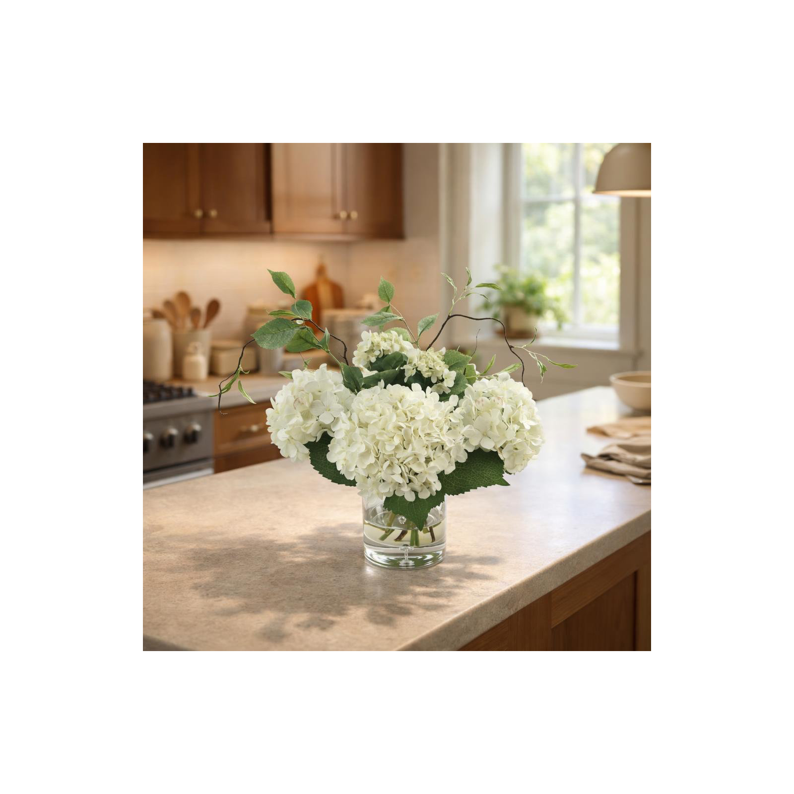 Faux Hydrangea Centerpiece in Vase