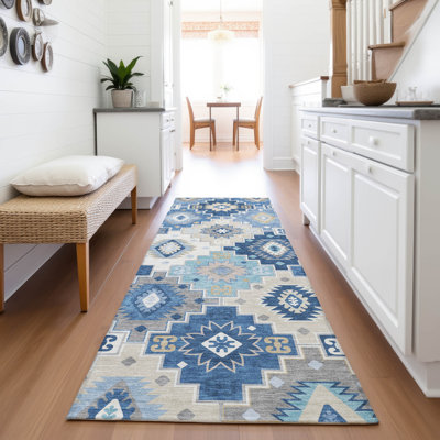 Tapis bleu intérieur / extérieur lavable à la machine Xhevrie