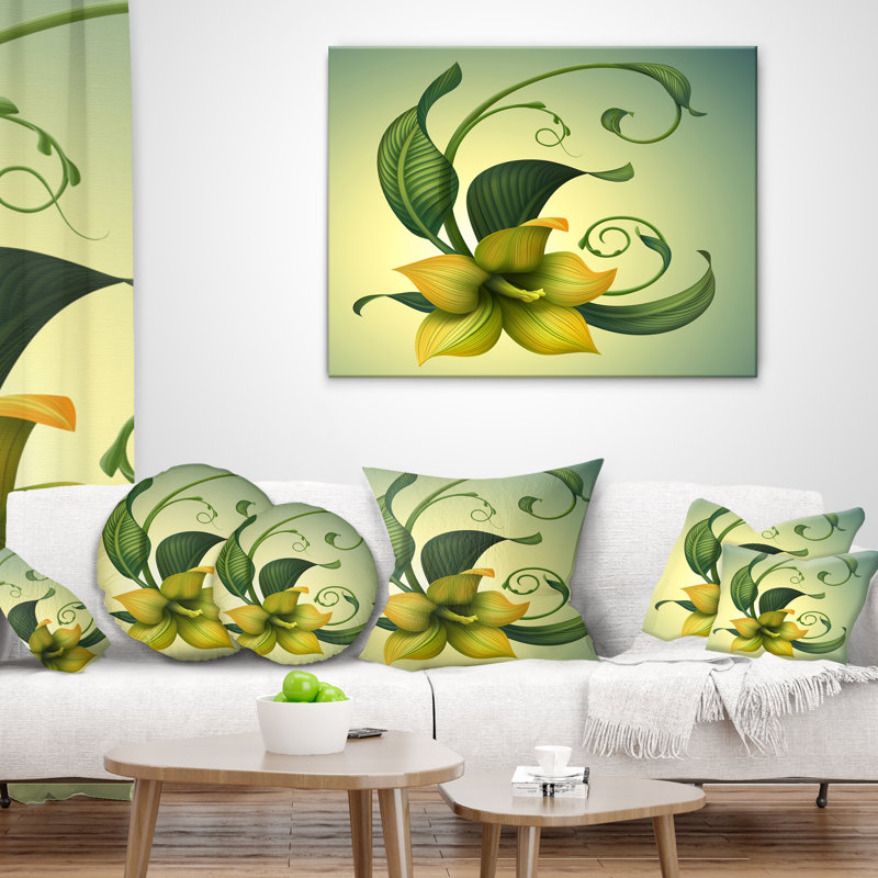 Fleur jaune fantaisie - coussin à imprimé floral, 16 po x 1 po, Coussin décoratif