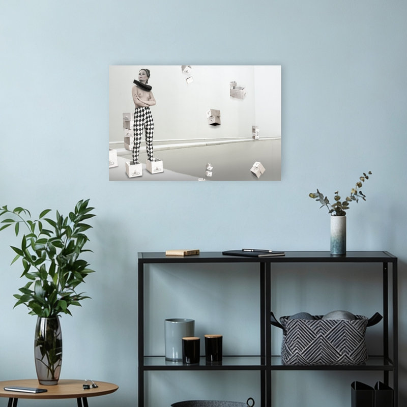 Pensive Harlequin Figure Dramatic Minimalist Modern Portrait Wall Art Print 1 Piece Wrapped Canvas Wall Art