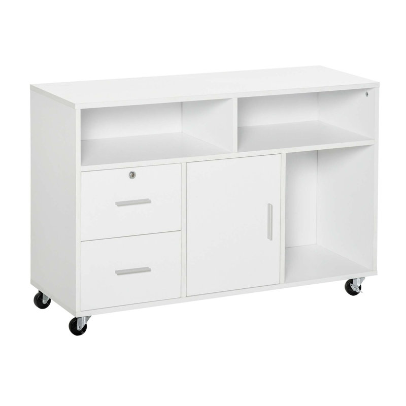 Printer Stand Home Office Mobile Cabinet Organizer Desktop With Caster Wheels, 2 Locking Breaks And Drawer