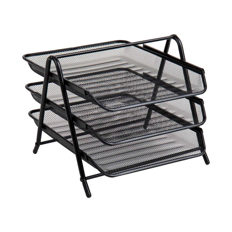 Mind Reader 3-Tier Paper Tray, Desktop Organizer, File Storage, Workspace, Office, Metal Mesh, 11.5"L x 13.75"W x 10"H, Black
