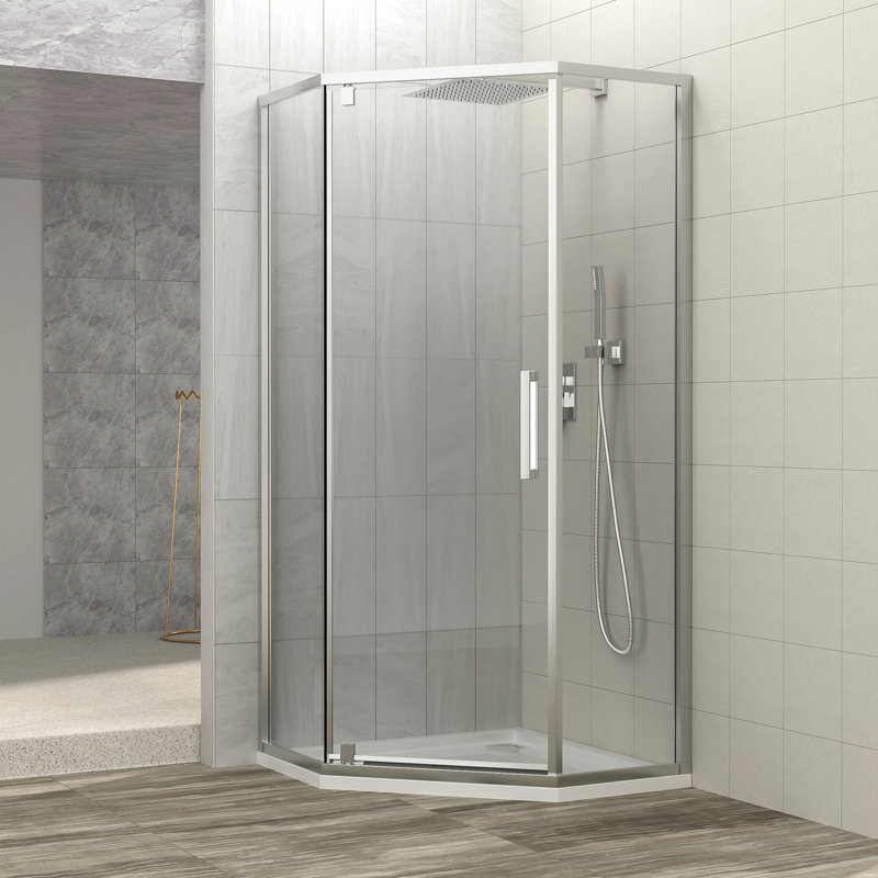 Porte de douche 34-1 / 8 "X 72" Cabine de douche semi-sans cadre à charnière, 5/16 po (8 mm), chrome, Chrome chrome