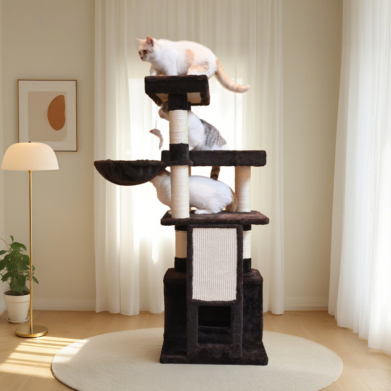 Cat Tree, 50.31-Inch Cat Tower for Indoor Cats, Cat House with Padded Platform Bed, Toy Mouse Ball, Large Cozy Condo, Hammocks and Sisal Scratching Posts for Kittens Play, Brown