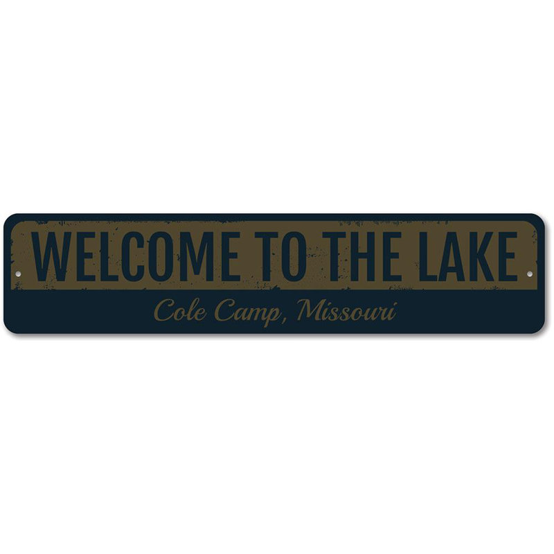 Panneau rétro en métal «Welcome Lake», H 6 po x l 24 po x P 0,06 po