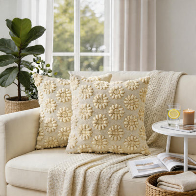 Ensemble de housse de coussin style campagnard beige campagnard (2 pièces), jacquard en fausse fourrure moelleuse, 20 po x 20 po, parfait pour le décor du canapé maison printemps / été.