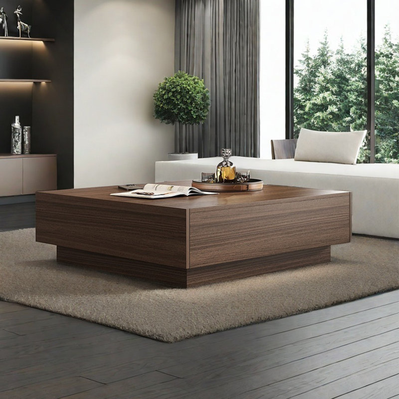 Table basse créative minimaliste carrée, Noyer, Noyer foncé, H 13,8 po x L 35,4 po x l 35,4 po