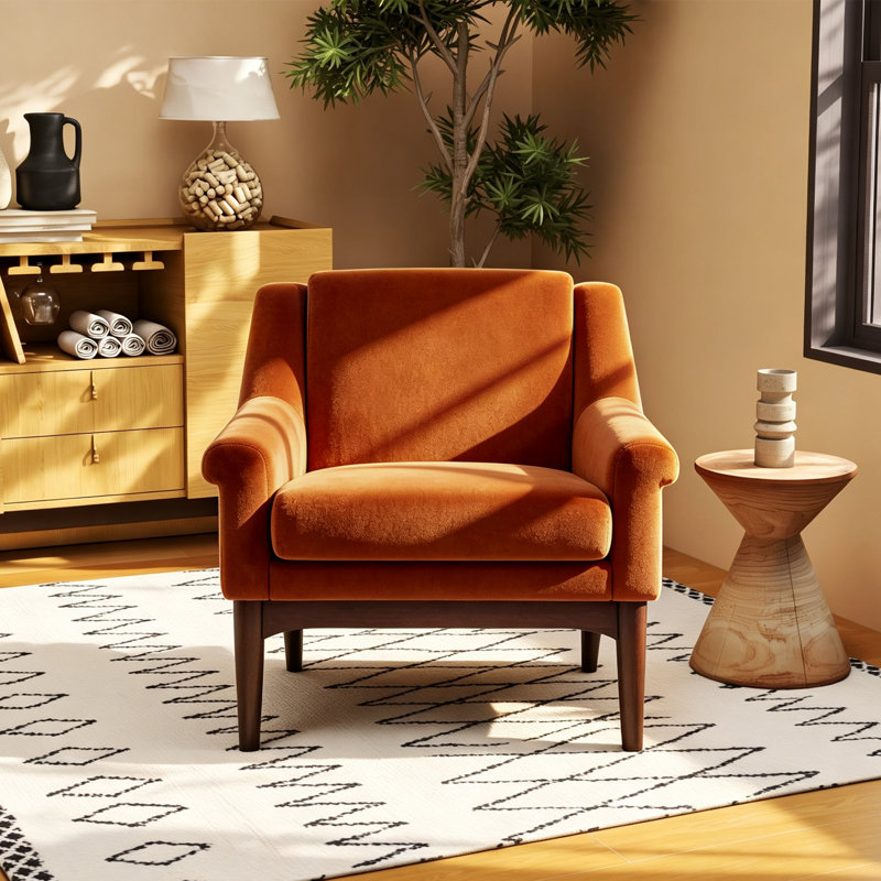 Chaise d'appoint rembourrée 31 po Mid-Century, Orange