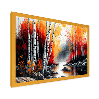 Red and Orange Birch Trees by the River - Graphic Art on Canvas -  Design Art, FDP57345-32-24-GD