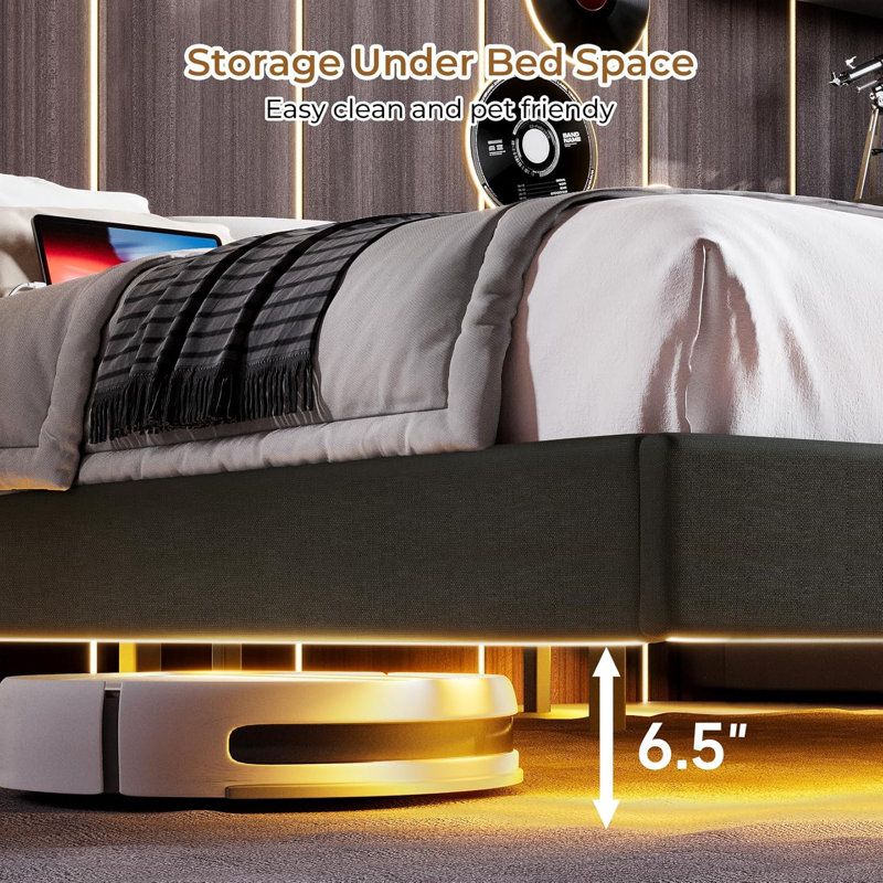 Fabric Bed Frame, No Box Spring Required, Queen