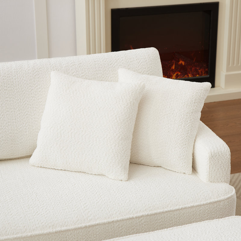Mashawna Upholstered Chaise Lounge and Stool, Boucle Beige