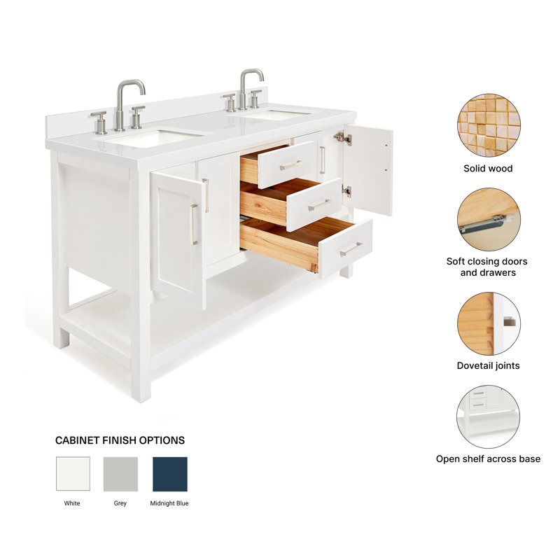 Magnolia Bath Vanity Oval Basin, Rectangle, White, White Quartz