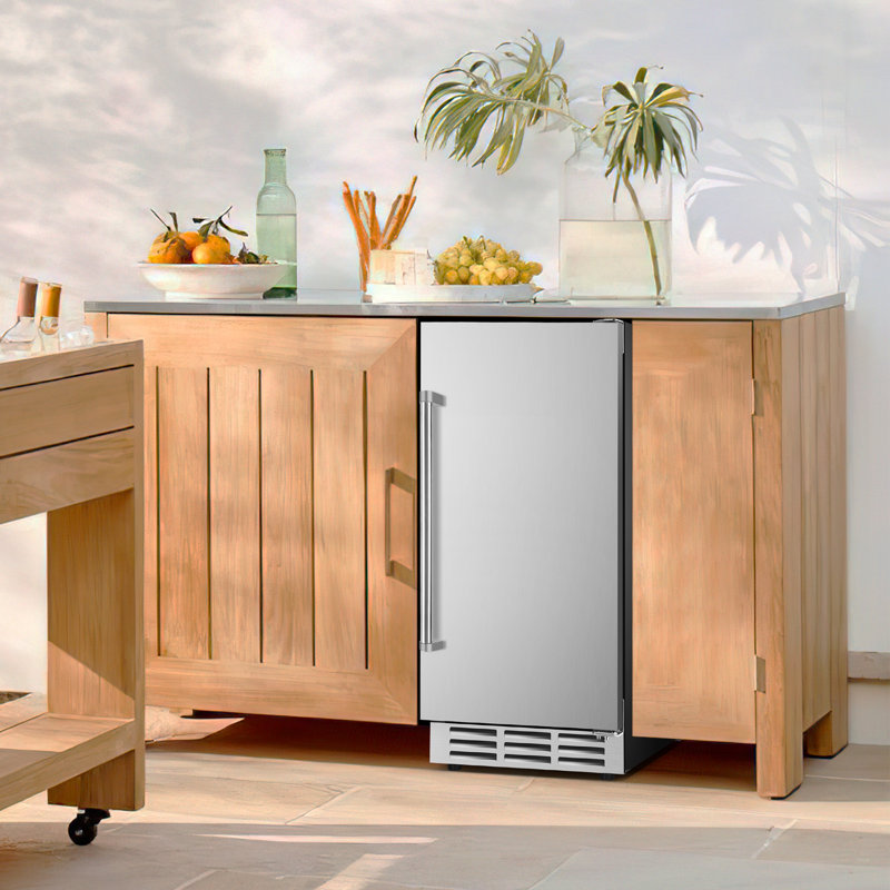 127 Cans 3.1 Cubic Feet Outdoor  Stainless Steel Built-in & Freestanding Beverage Refrigerator With Digital Control, Security Lock, And Blue Led Light
