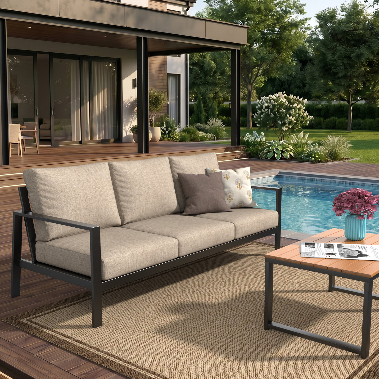 25" Sunbrella® Sofa Seat and Back Cushion, Cast Ash Sunbrella® Plainweave