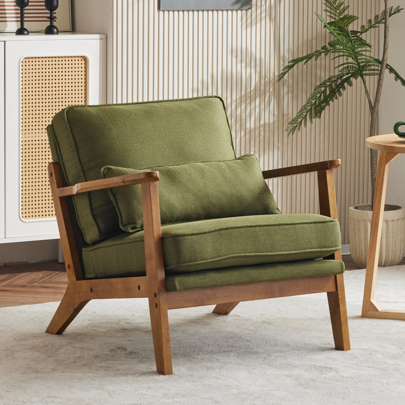 Upholstered Armchair, Green Linen