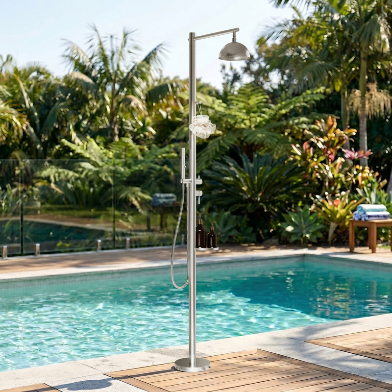 Système de douche d'extérieur en acier inoxydable 82 82 po H 82 po, système de douche autoportant avec pomme de pluie 8 po et 3 jets à main, nickel brossé, certifié CUPC