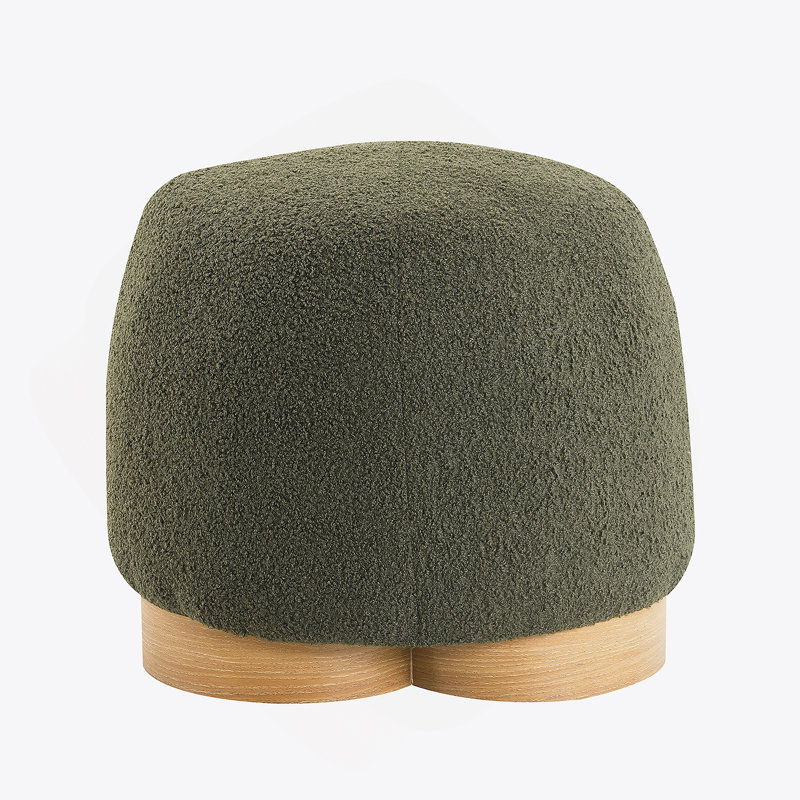 Round Upholstered Ottoman, Footstool For Bedroom, Entryway, Olive Green