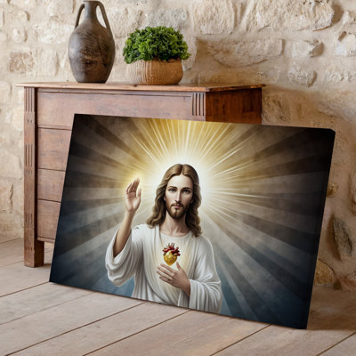 Canvas A Serene Ethereal Scene Depicting A Figure With Long Flowing Wall Art Hair And A Gentle Expression Dressed In A White Robe Canvas Wall Art