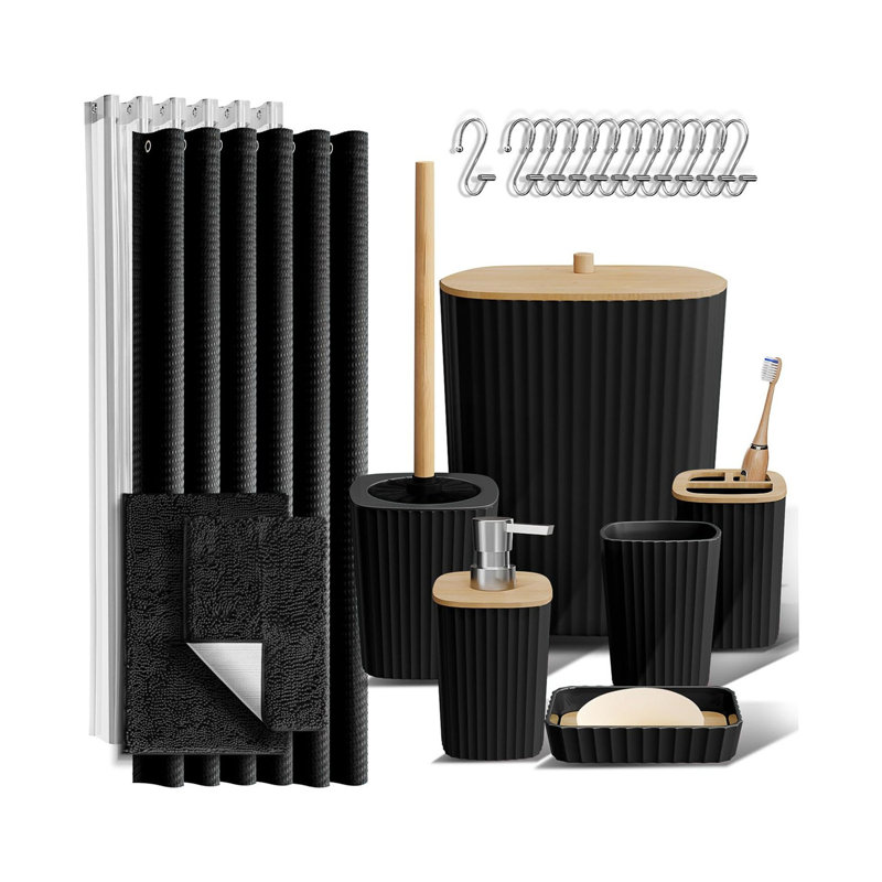 22 Pieces Boho Stylish Bathroom Accessories Set,Durable And Space Saving, Matte Black