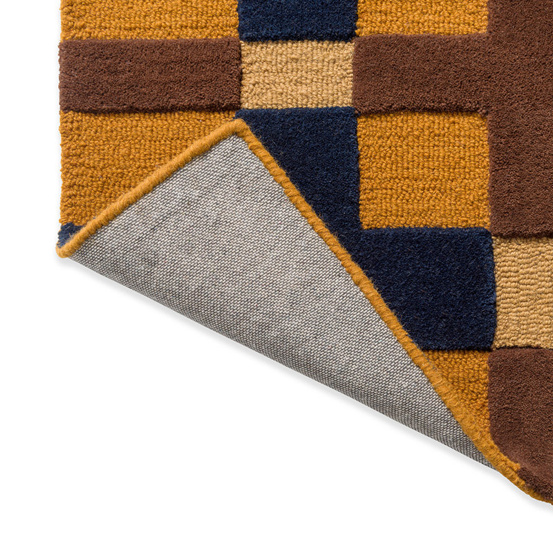 Large Blue and Brown Geometric Wool Handmade Rug