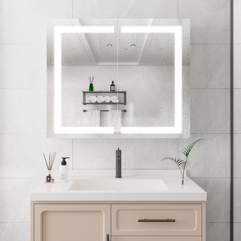 Armoire à pharmacie avec miroir de coiffeuse à DEL, antibuée, à intensité variable, encastrée ou à fixation en surface