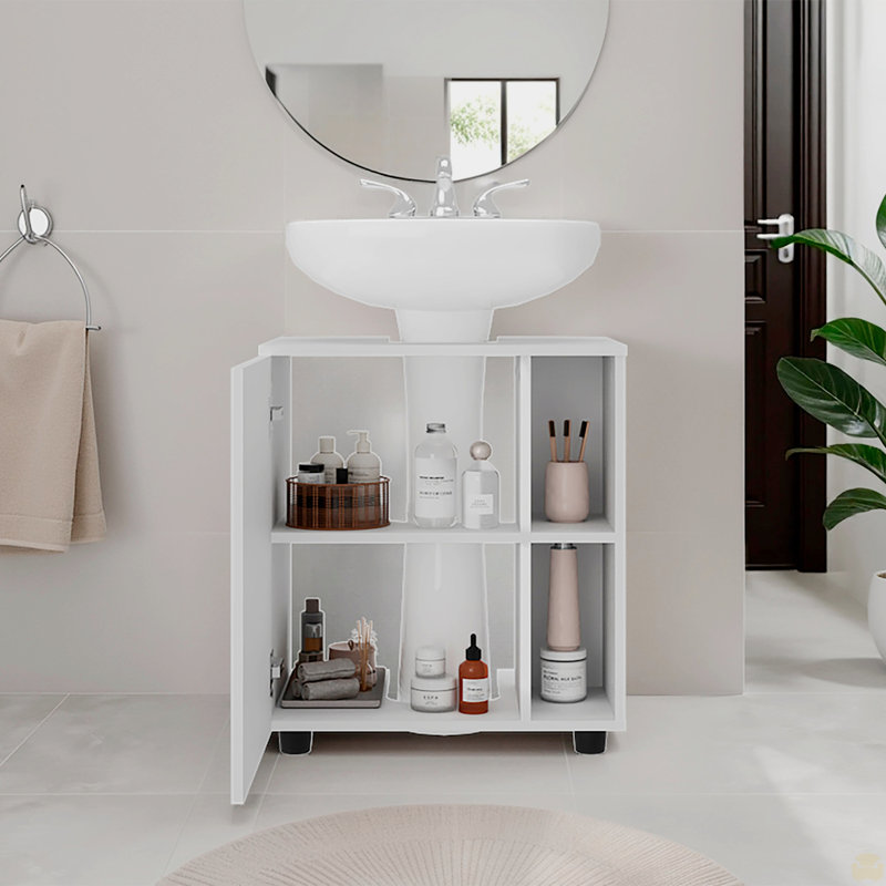 Armoire sur pied à 1 porte avec 5 compartiments ouverts, Blanc