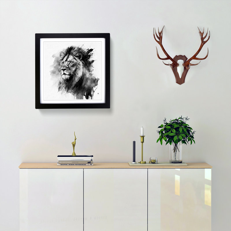 Lion Ink Wash - Framed Print, Black