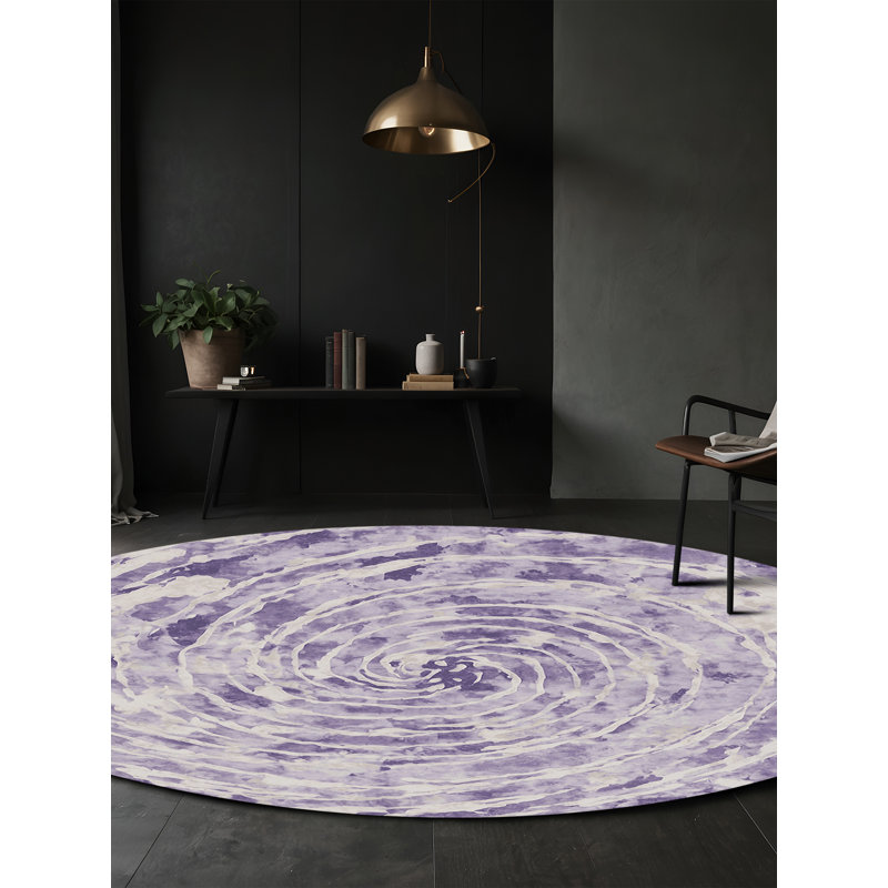 Tapis beige soyeux et moelleux, Rond 4 pi