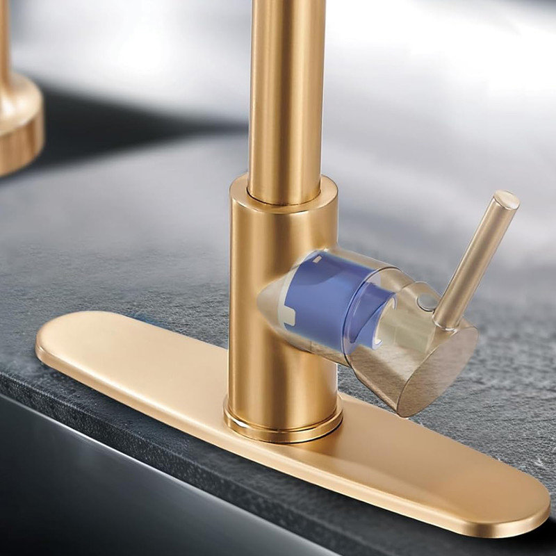 Gold Stainless Steel Single Handle Pull Down Kitchen Faucet