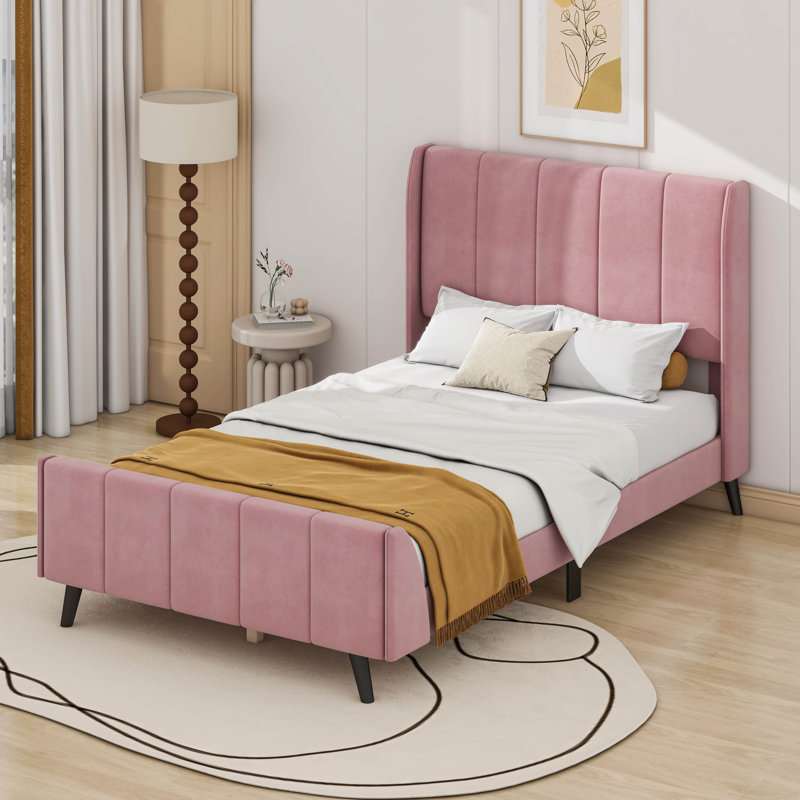 Upholstered Platform Bed, Twin, Pink