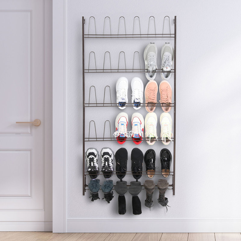 18 Pair Wall Mounted Shoe Rack, Dark Brown