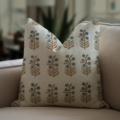 Fabdivine Hand Block Print Floral Pillow Cover 20X20 Inch, Blue, Inderdhanush