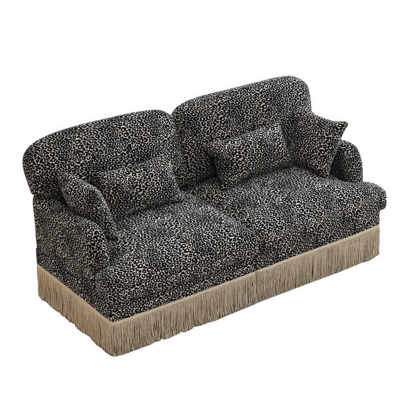 Comfy Chenille Leopard Printing Loveseat Sofa,Delicate Tassel Edge,Modern Fashion Modular Sectional Couch,Ergonomic Back And Seat Design, Easy Assembly,Deep Seat Couch For Living Room,Khaki Black