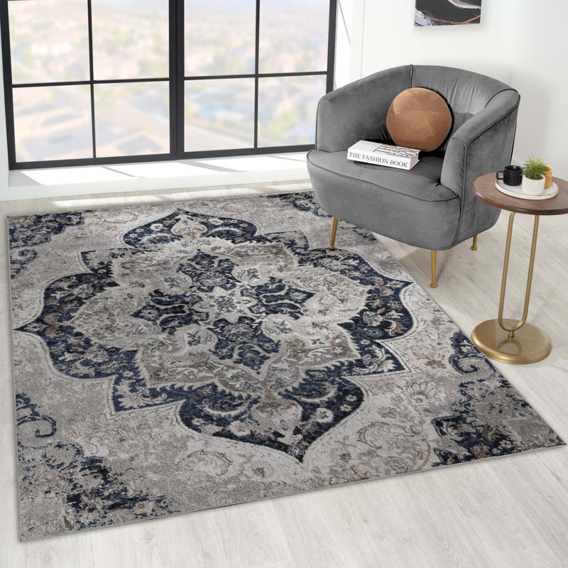 Taba Floral Beige Gray Area Rug, Rectangle 5' x 7'