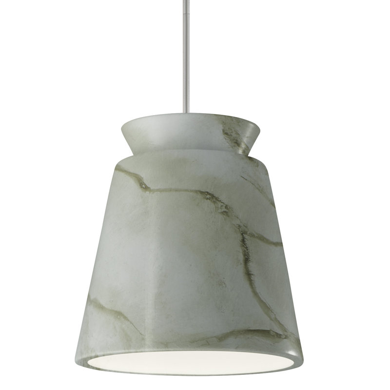 Luminaire suspendu conique à 1 lumière Logan, Nickel brossé, Marbre de Carrare, Incandescente (non incluse)