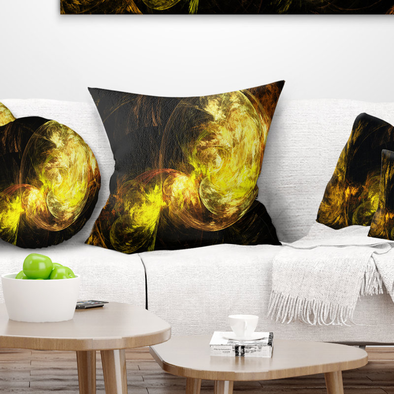 Coussin décoratif abstrait, motif de fumée brune - brun fumé coloré, 16 po x 1 po, Coussin décoratif, Jaune / Noir