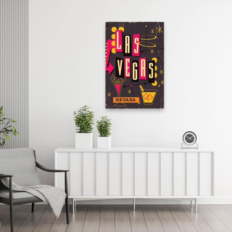 Retro Las Vegas Cocktails Abstract Classic Retro City Wall Art Print 1 Piece Wrapped Canvas Wall Art, 91.44cm H x 60.96cm W