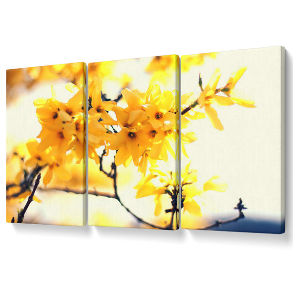 Ebern Designs Yellow Tree Flower - 3 Piece Wrapped Canvas Print ...