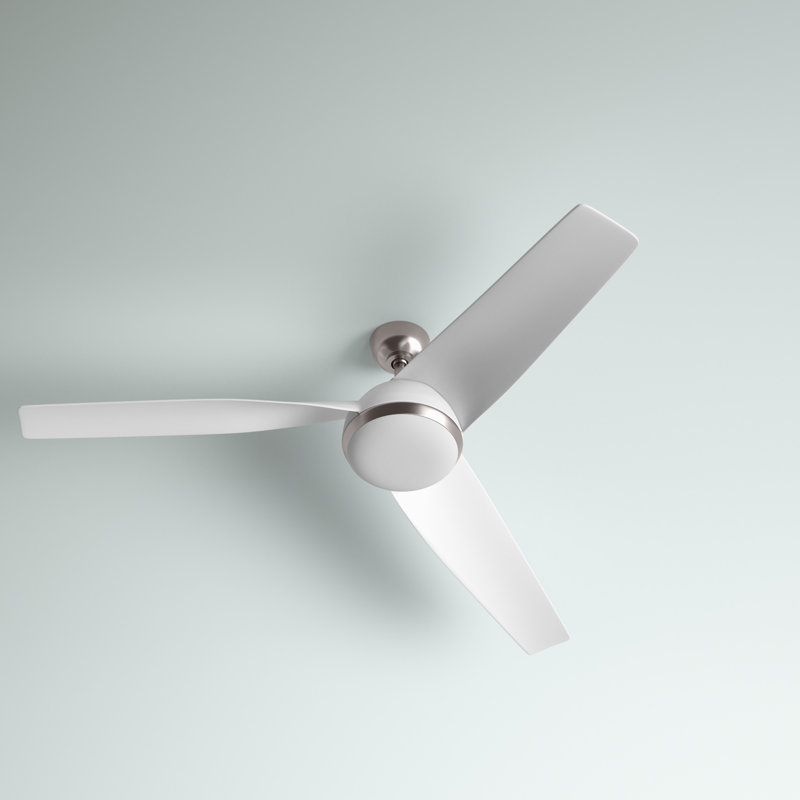 Huntingdon 52 in. Brushed Nickel and Matte White Indoor Rod Mount Contemporary Ceiling Fan with Matte White Blades, Dimmable Integrated LED Light Kit and Remote Control, 3 Speeds, White Frosted Glass Shade