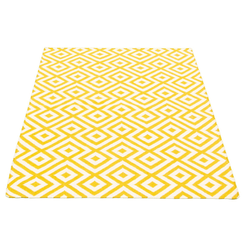 Tapis doré en laine à tissage plat géométrique 5 pi 2 po x 7 pi 9 po Hermon