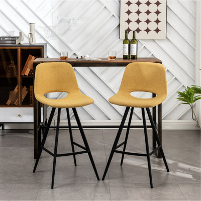Tabouret de cuisine en tissu 28,25 po, 2, jaune, avec revêtement Funky et pieds robustes en métal